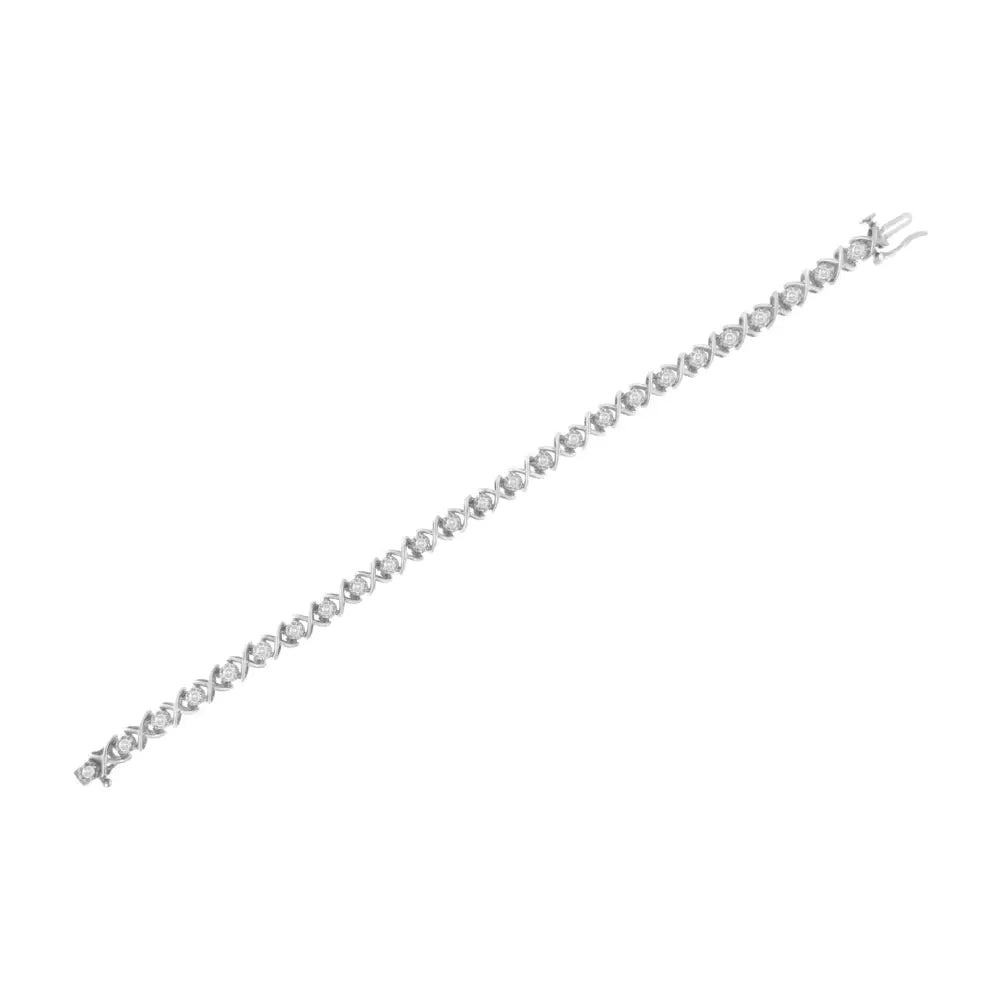 .925 Sterling Silver 1 cttw Brilliant Round-Cut Diamond "X" Link Bracelet (I-J Clarity, I2-I3 Color) - Size 7" - Bijoux-NYC Direct