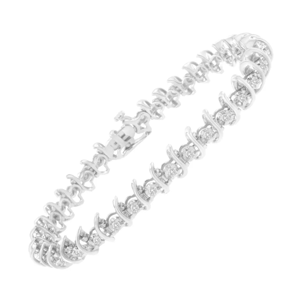 .925 Sterling Silver 1 cttw Prong-Set Diamond Link Bracelet (I-J, I1-I2) - 7.25" - Bijoux-NYC Direct