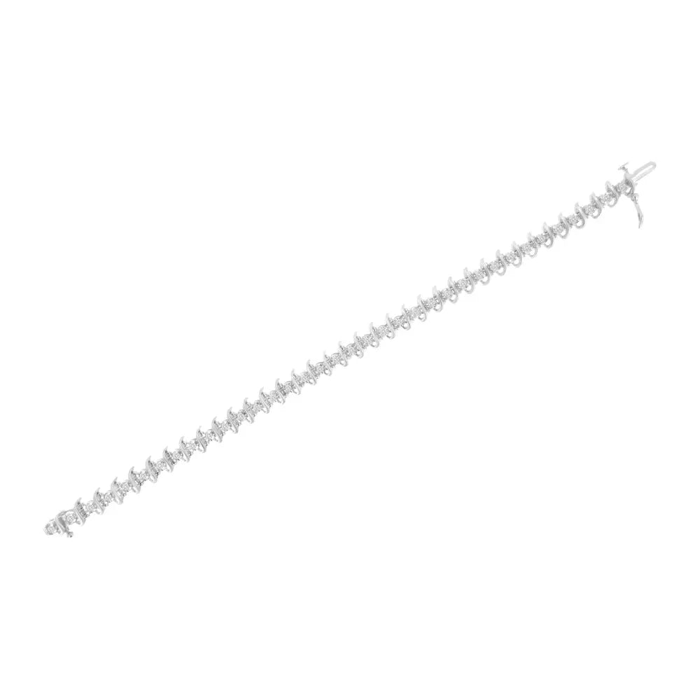 .925 Sterling Silver 1 cttw Prong-Set Diamond Link Bracelet (I-J, I1-I2) - 7.25" - Bijoux-NYC Direct