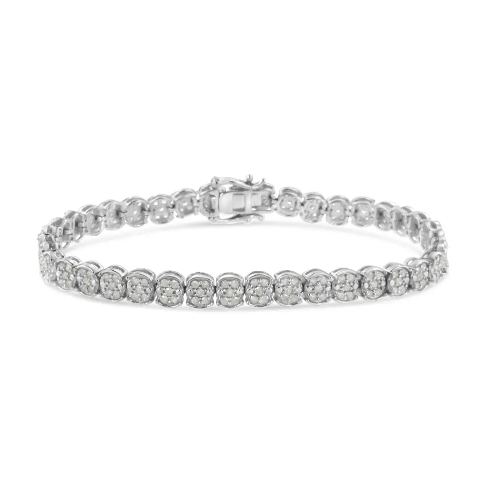 .925 Sterling Silver 2.0 Cttw Diamond Cluster Link Bracelet (I-J Color, I2-I3 Clarity) - Size 7.25" - Bijoux-NYC Direct