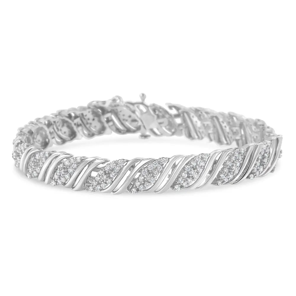 .925 Sterling Silver 2.0 cttw Diamond Double Wrap S Curve Link Bracelet (I-J Color, I3 Clarity) -7.25" - Bijoux-NYC Direct