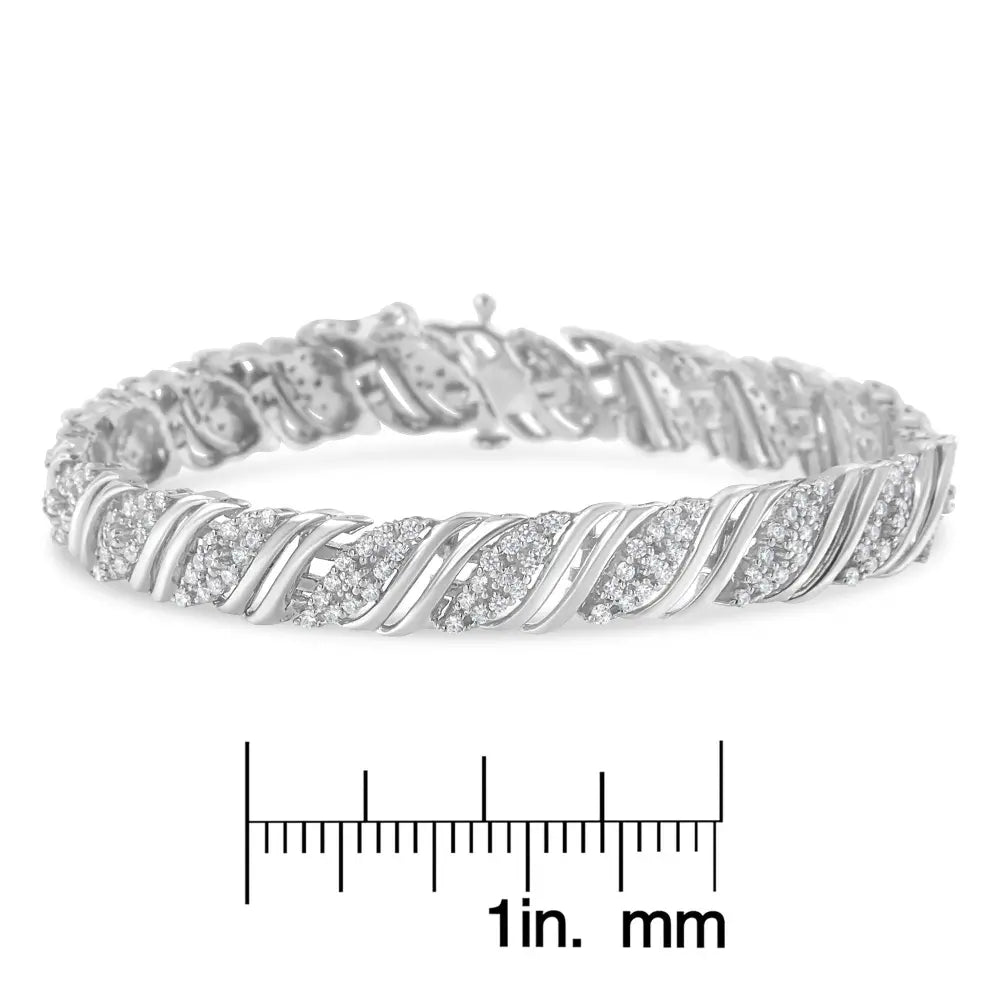 .925 Sterling Silver 2.0 cttw Diamond Double Wrap S Curve Link Bracelet (I-J Color, I3 Clarity) -7.25" - Bijoux-NYC Direct