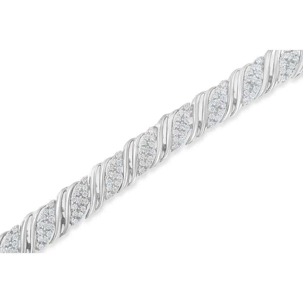 .925 Sterling Silver 2.0 cttw Diamond Double Wrap S Curve Link Bracelet (I-J Color, I3 Clarity) -7.25" - Bijoux-NYC Direct