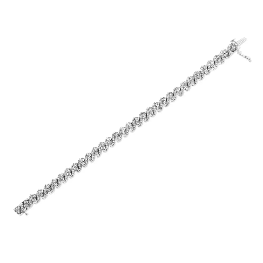 .925 Sterling Silver 2.0 Cttw Round-Cut Diamond "S" Link Bracelet (I-J Color, I3 Clarity) - 7.25" - Bijoux-NYC Direct