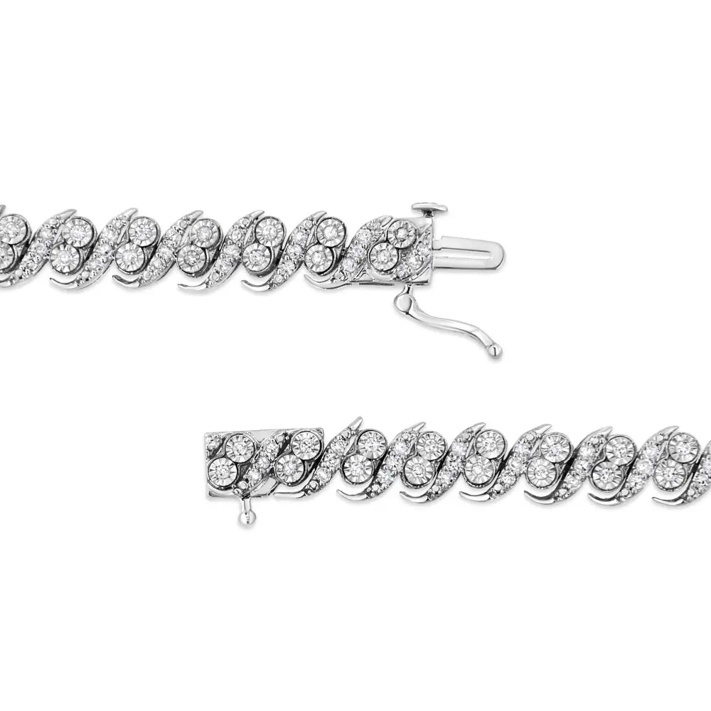 .925 Sterling Silver 2.0 Cttw Round-Cut Diamond "S" Link Bracelet (I-J Color, I3 Clarity) - 7.25" - Bijoux-NYC Direct