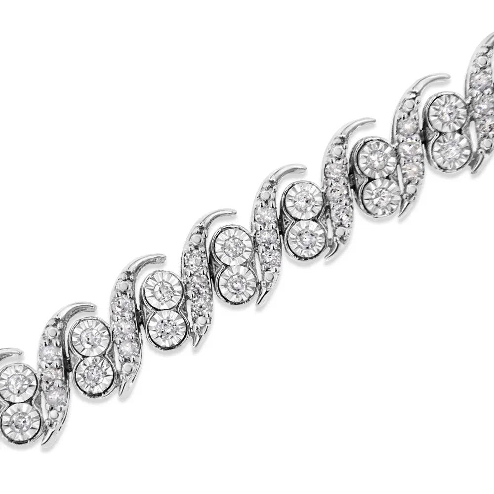 .925 Sterling Silver 2.0 Cttw Round-Cut Diamond "S" Link Bracelet (I-J Color, I3 Clarity) - 7.25" - Bijoux-NYC Direct