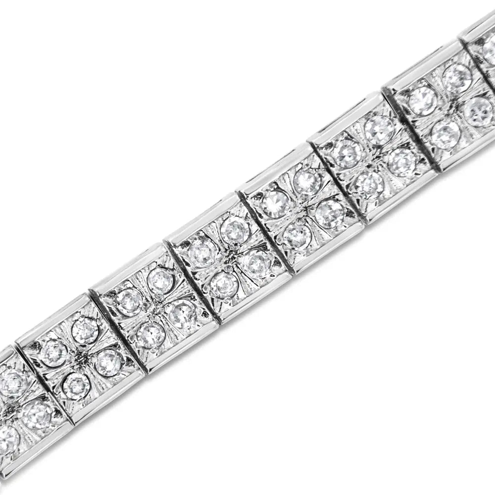 .925 Sterling Silver 2 Cttw Prong Set Round-Cut Diamond 4 Stone Box Link Bracelet (I-J Color, I3 Clarity) - 7.25" - Bijoux-NYC Direct