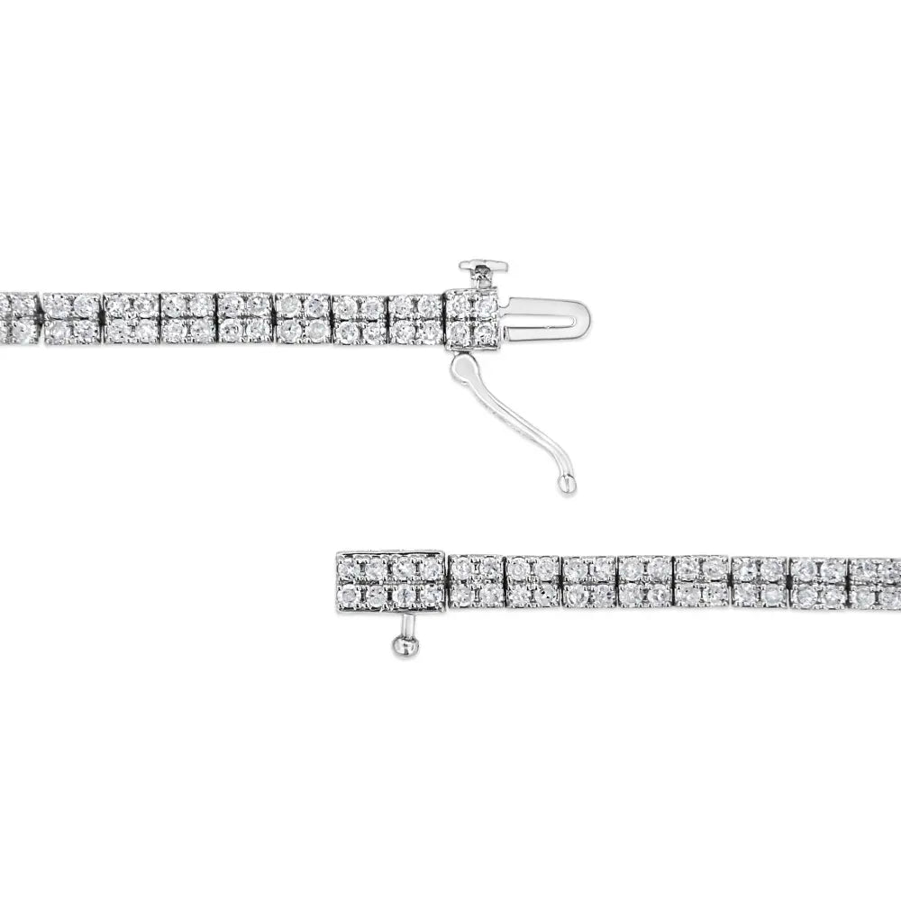 .925 Sterling Silver 3.0 Cttw Prong-Set Round Diamond 2 Row Link Tennis Bracelet (I-J Color, I3 Clarity) - 7.25" - Bijoux-NYC Direct
