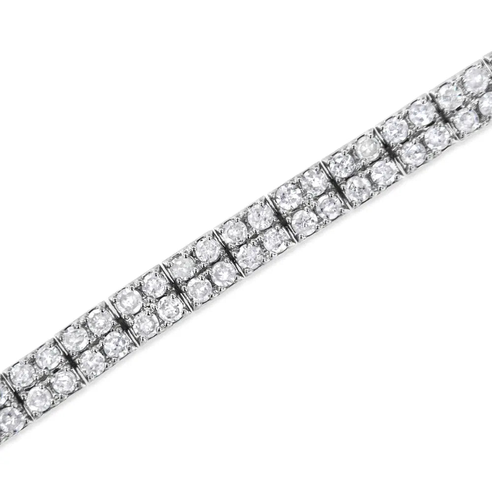 .925 Sterling Silver 3.0 Cttw Prong-Set Round Diamond 2 Row Link Tennis Bracelet (I-J Color, I3 Clarity) - 7.25" - Bijoux-NYC Direct