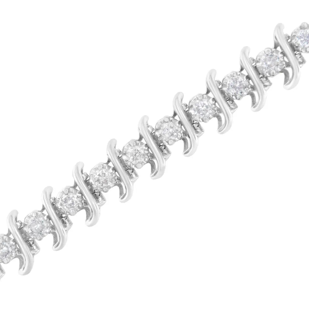 .925 Sterling Silver 3 cttw Diamond "S" Link Bracelet (I-J Clarity, I2-I3 Color) - Size 7.5" - Bijoux-NYC Direct