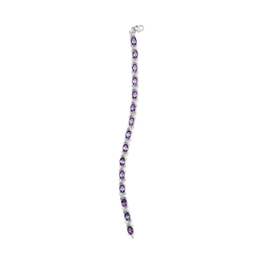 .925 Sterling Silver 7x5mm Oval Amethyst and Diamond Accent X-Link Bracelet (H-I Color, SI1-SI2 Clarity) - Size 7" - Bijoux-NYC Direct