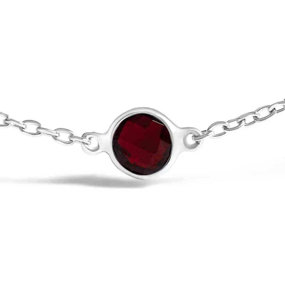 .925 Sterling Silver Bezel Set Red Garnet 5 Station Adjustable Bolo Bracelet - Bijoux-NYC Direct