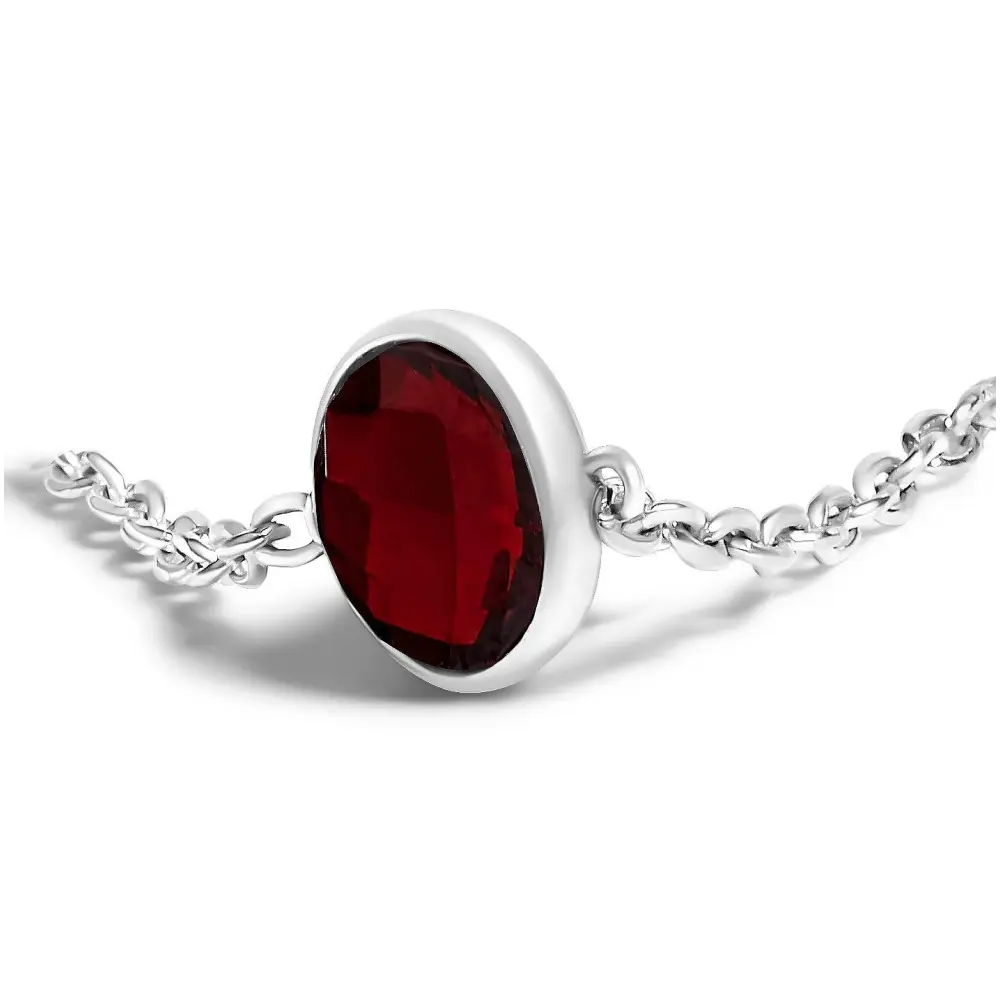 .925 Sterling Silver Bezel Set Red Garnet 5 Station Adjustable Bolo Bracelet - Bijoux-NYC Direct