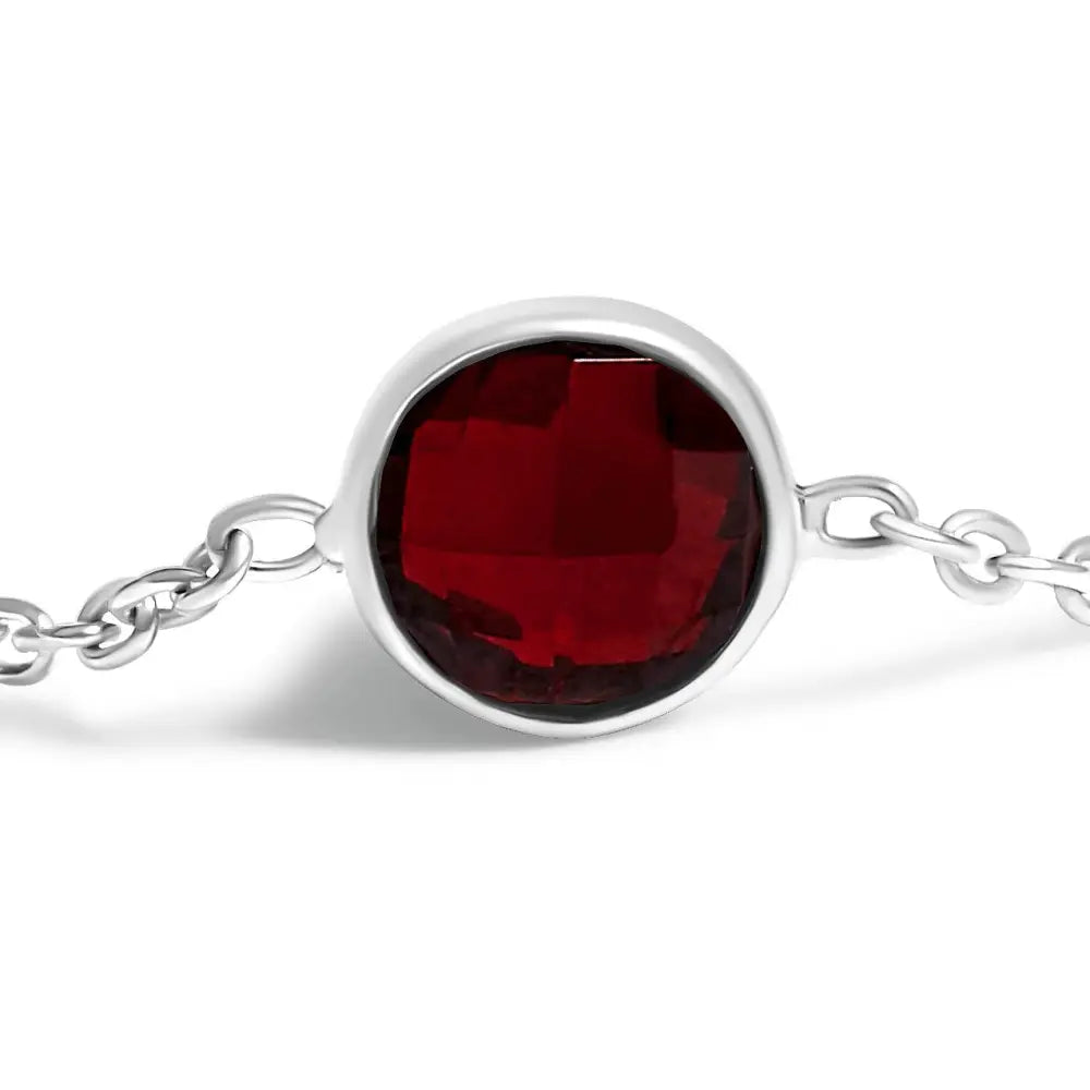 .925 Sterling Silver Bezel Set Red Garnet 5 Station Adjustable Bolo Bracelet - Bijoux-NYC Direct