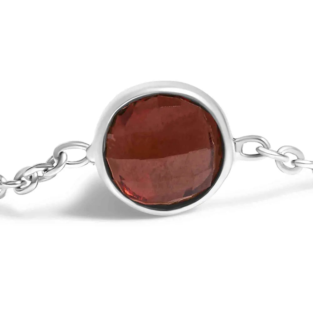 .925 Sterling Silver Bezel Set Red Garnet 5 Station Adjustable Bolo Bracelet - Bijoux-NYC Direct