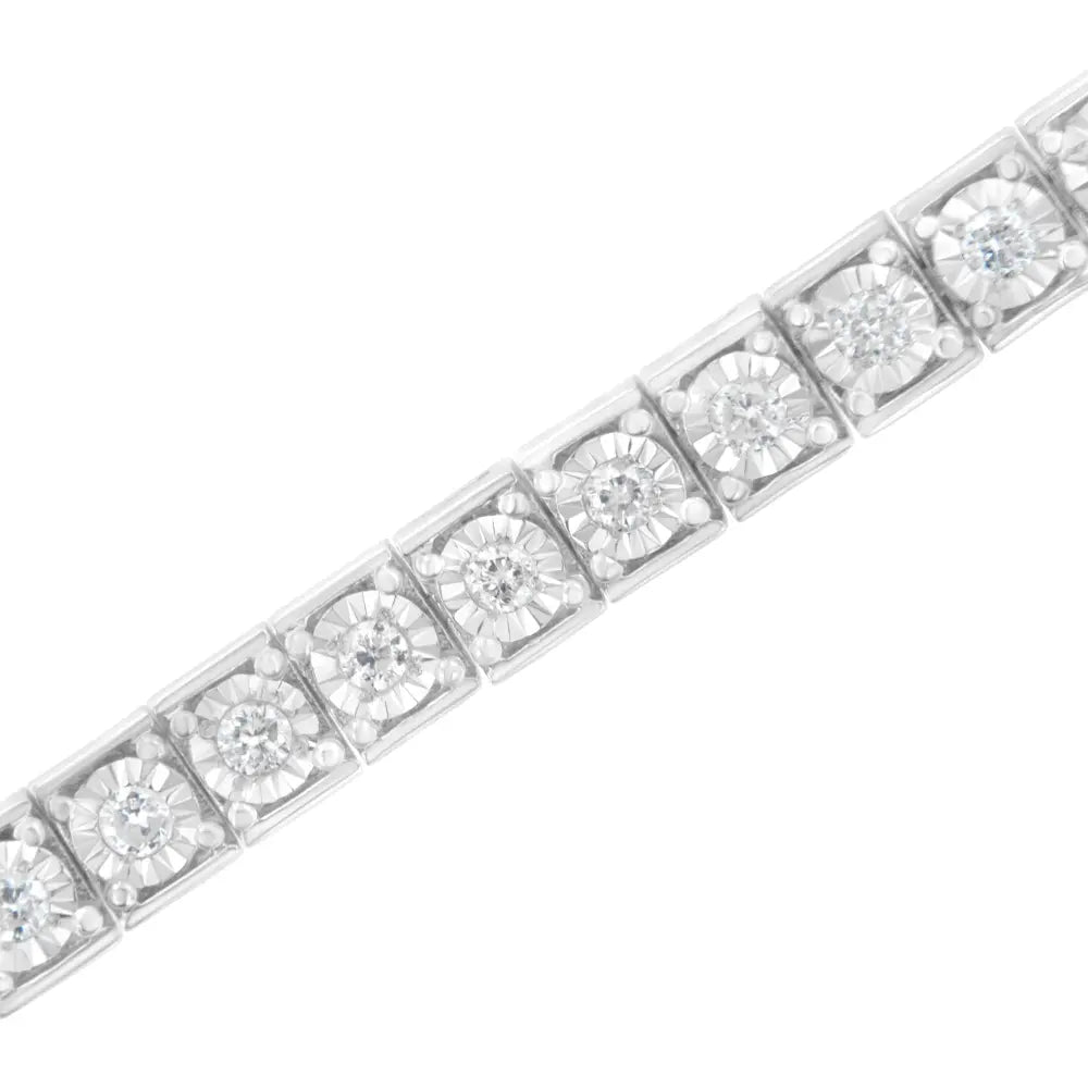 .925 Sterling Silver Brilliant-Cut Round Diamond Square Frame Miracle-Set Tennis Bracelet (2 cttw, I-J Color, I2-I3 Clarity) - Size 7" - Bijoux-NYC Direct