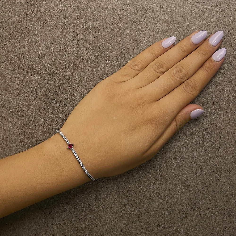 .925 Sterling Silver Created Ruby and Sapphire Adjustable Tennis Chain Bracelet - Bijoux-NYC Direct