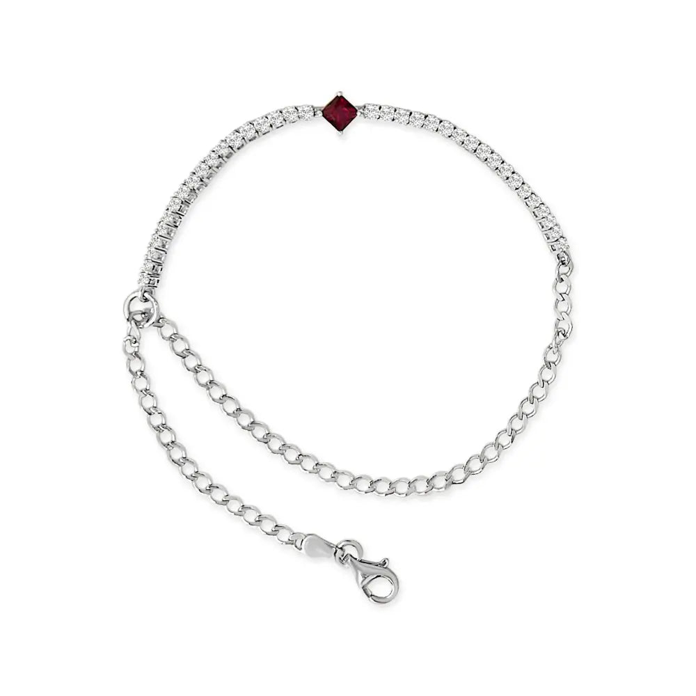 .925 Sterling Silver Created Ruby and Sapphire Adjustable Tennis Chain Bracelet - Bijoux-NYC Direct