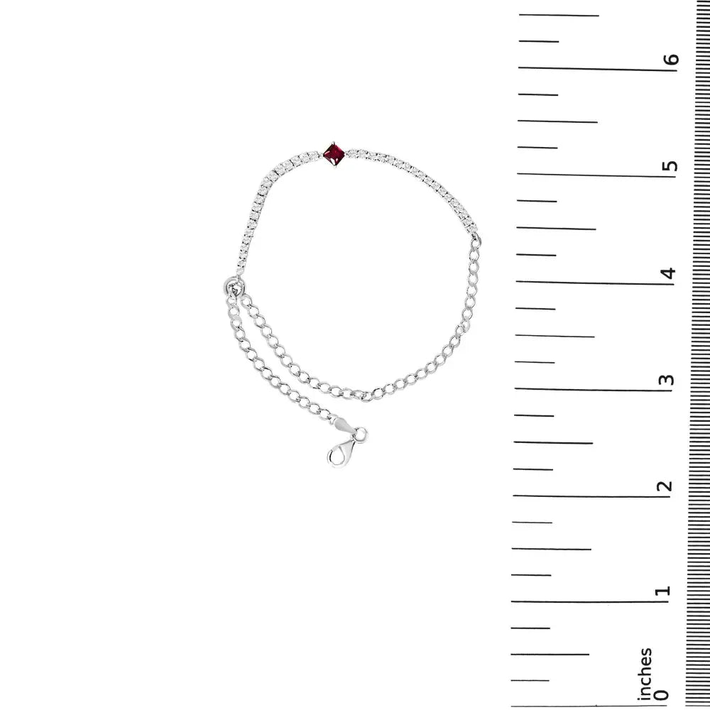 .925 Sterling Silver Created Ruby and Sapphire Adjustable Tennis Chain Bracelet - Bijoux-NYC Direct