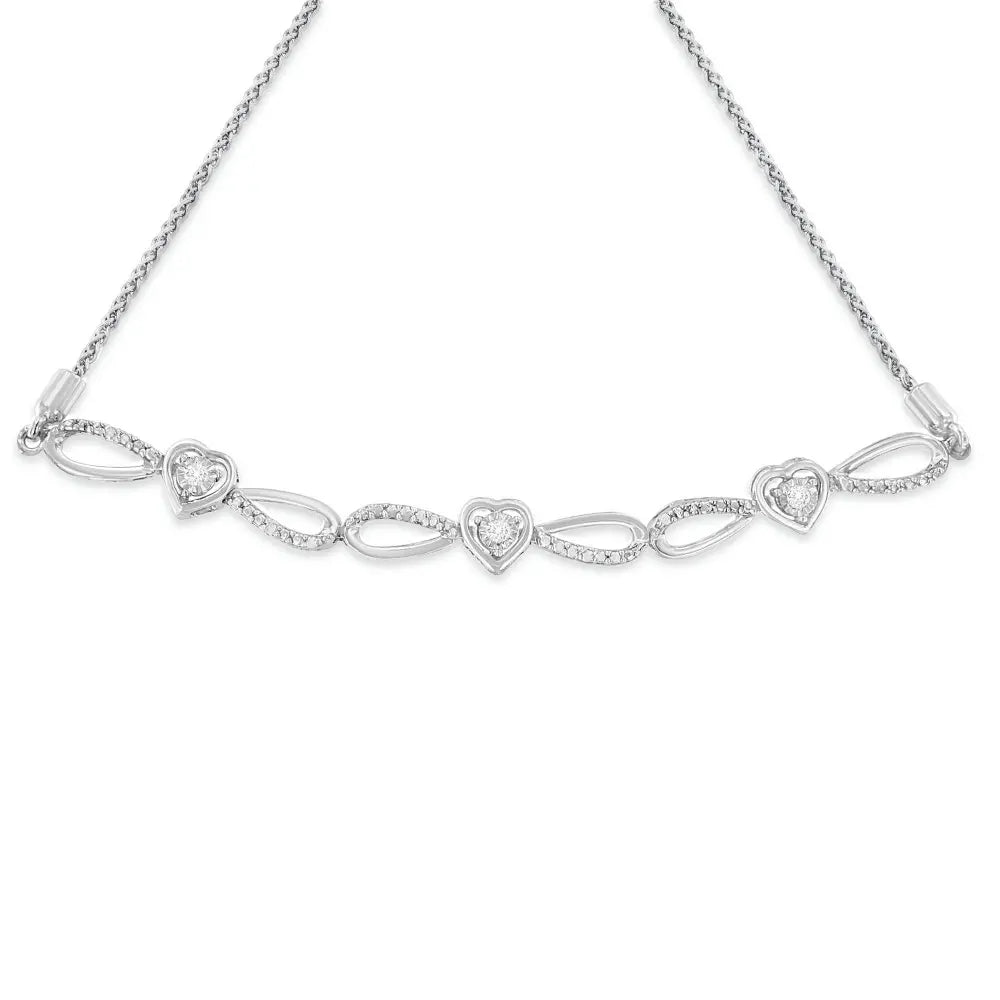 .925 Sterling Silver Diamond Accent Heart and Infinity 4”-10” Adjustable Bolo Bracelet (I-J Color, I3 Clarity) - Bijoux-NYC Direct