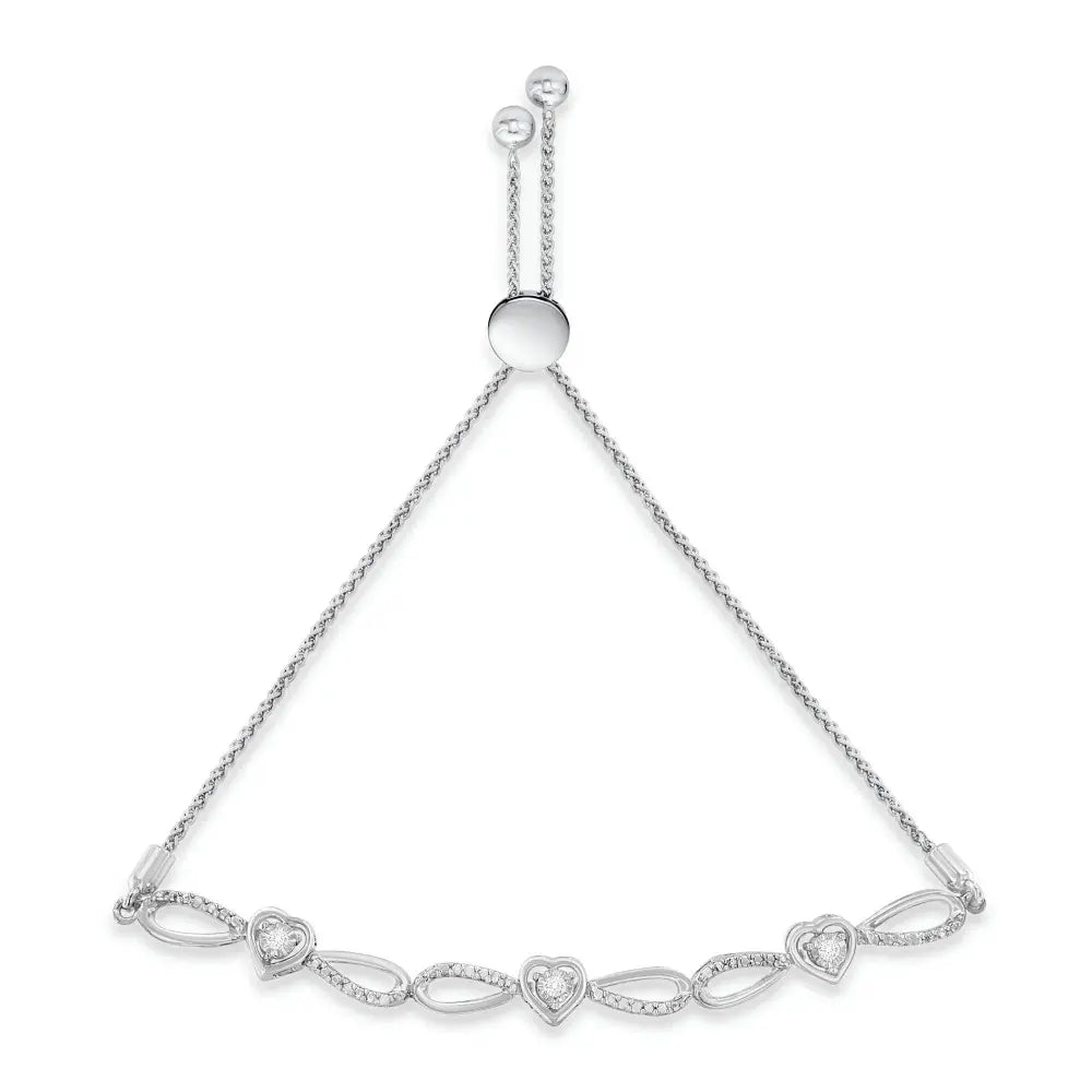 .925 Sterling Silver Diamond Accent Heart and Infinity 4”-10” Adjustable Bolo Bracelet (I-J Color, I3 Clarity) - Bijoux-NYC Direct