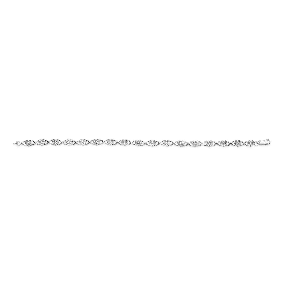 .925 sterling silver diamond accent heart link bracelet (i j color i3 clarity) 7.25’’ bracelets/bracelet/tennis handcrafted