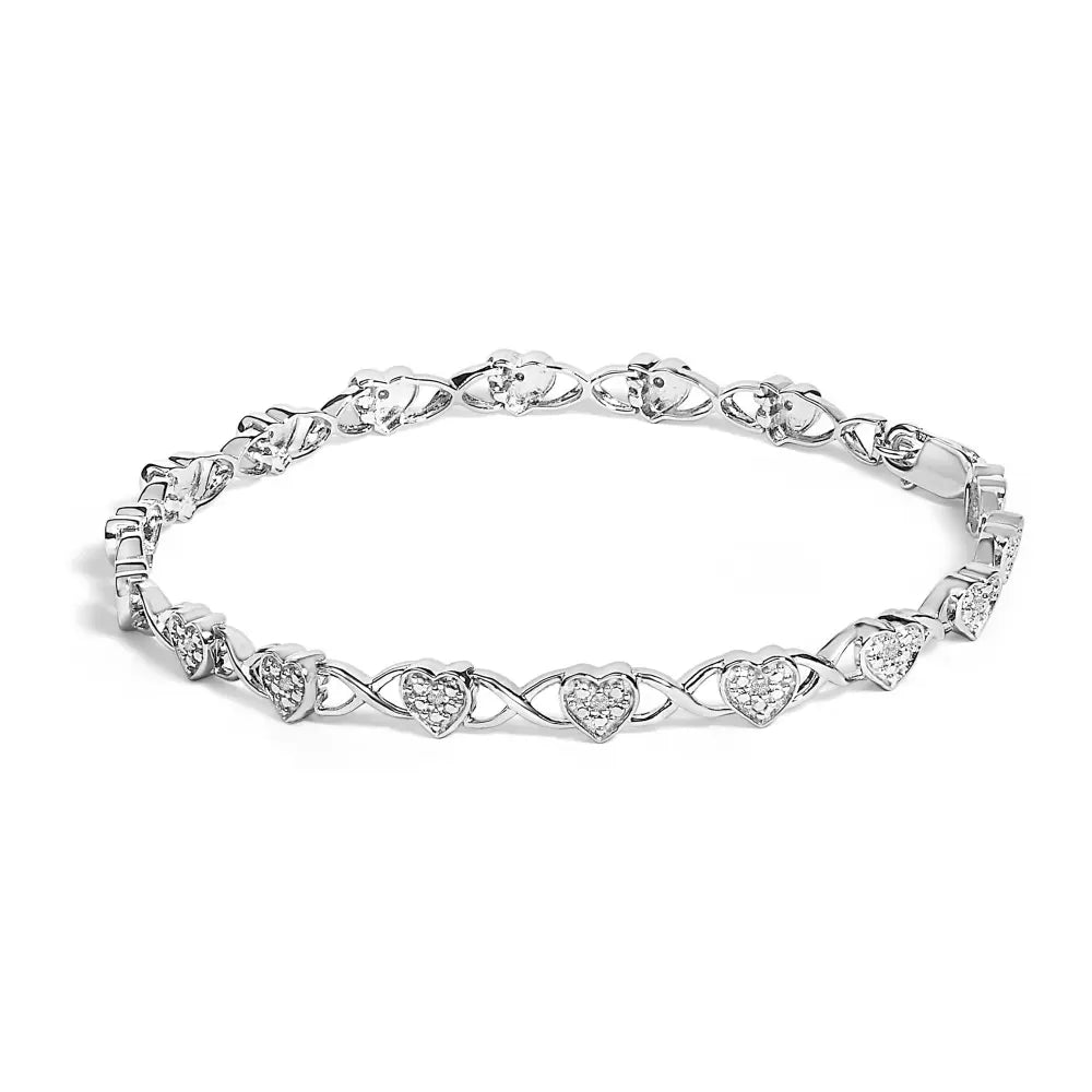 .925 sterling silver diamond accent heart link bracelet (i j color i3 clarity) 7.25’’ bracelets/bracelet/tennis handcrafted