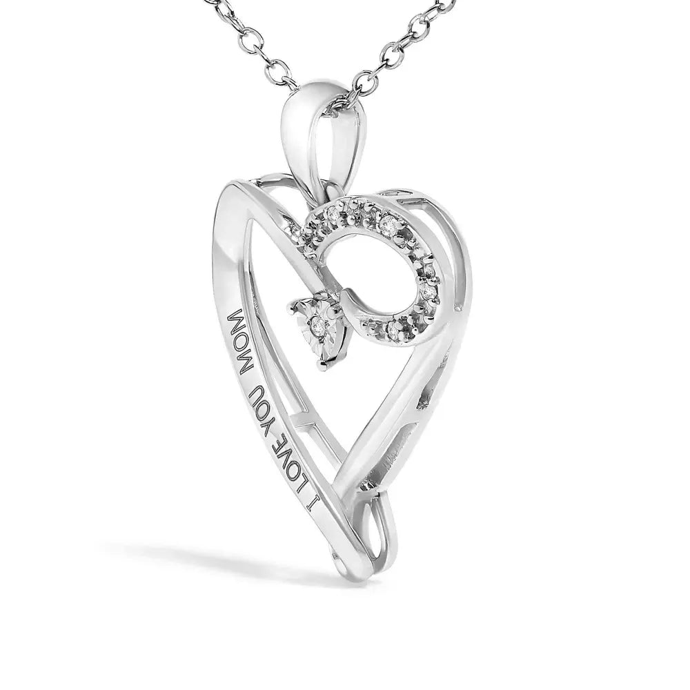 .925 sterling silver diamond accent ’i love you mom’ heart pendant necklace (j k color i2 i3 clarity) 18’’ inches