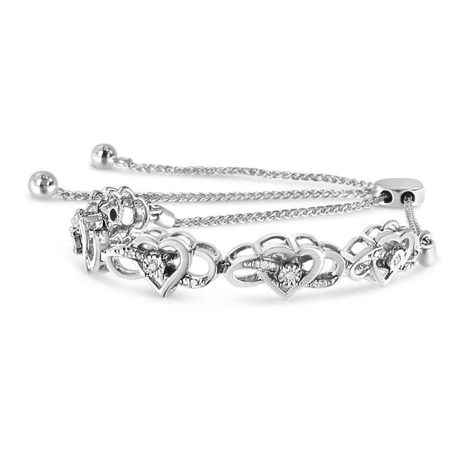 .925 Sterling Silver Diamond Accent Interlocking Infinity and Heart 4”-10” Adjustable Bolo Tennis Bolo Bracelet (H-I Color, I2-I3 Clarity) - Bijoux-NYC Direct