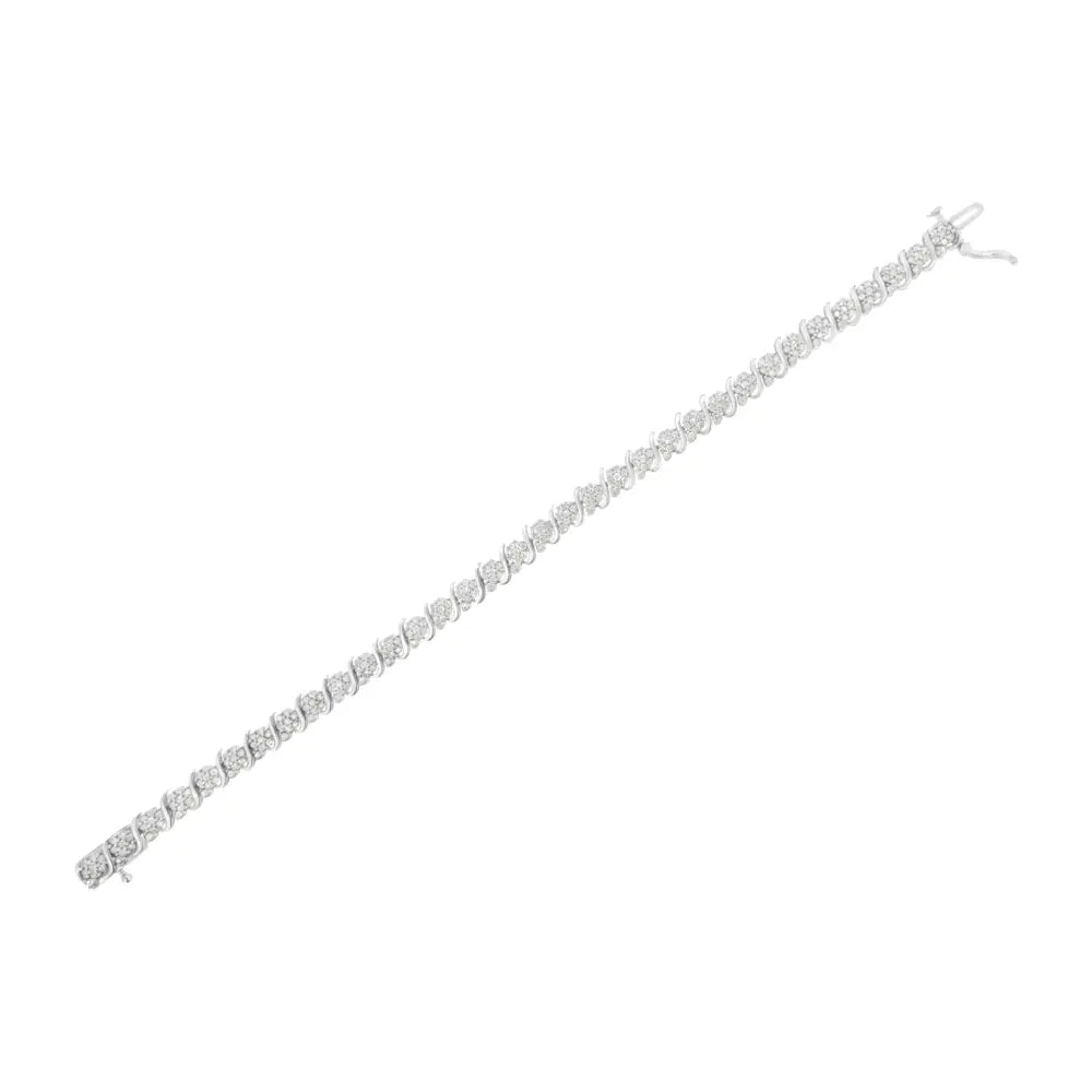 .925 Sterling Silver Diamond Floral Cluster Link Bracelet (2 3/4 cttw, I-J Color, I3 Clarity) - Size 7.25" - Bijoux-NYC Direct
