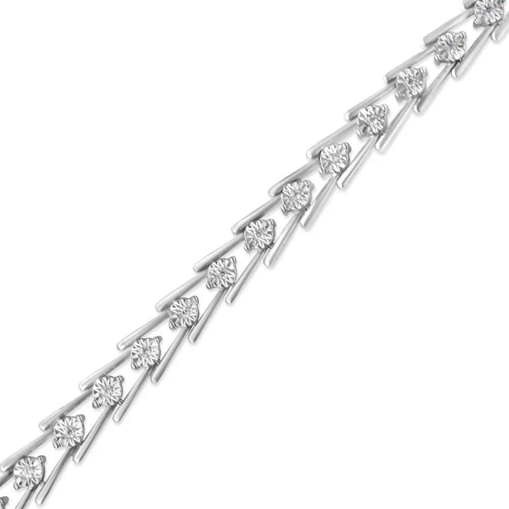 .925 Sterling Silver Diamond Miracle-Set Double Swoosh Milgrain Style Tennis Bracelet (1/2 cttw, I-J Color, I3 Clarity) - Size 7.75" - Bijoux-NYC Direct