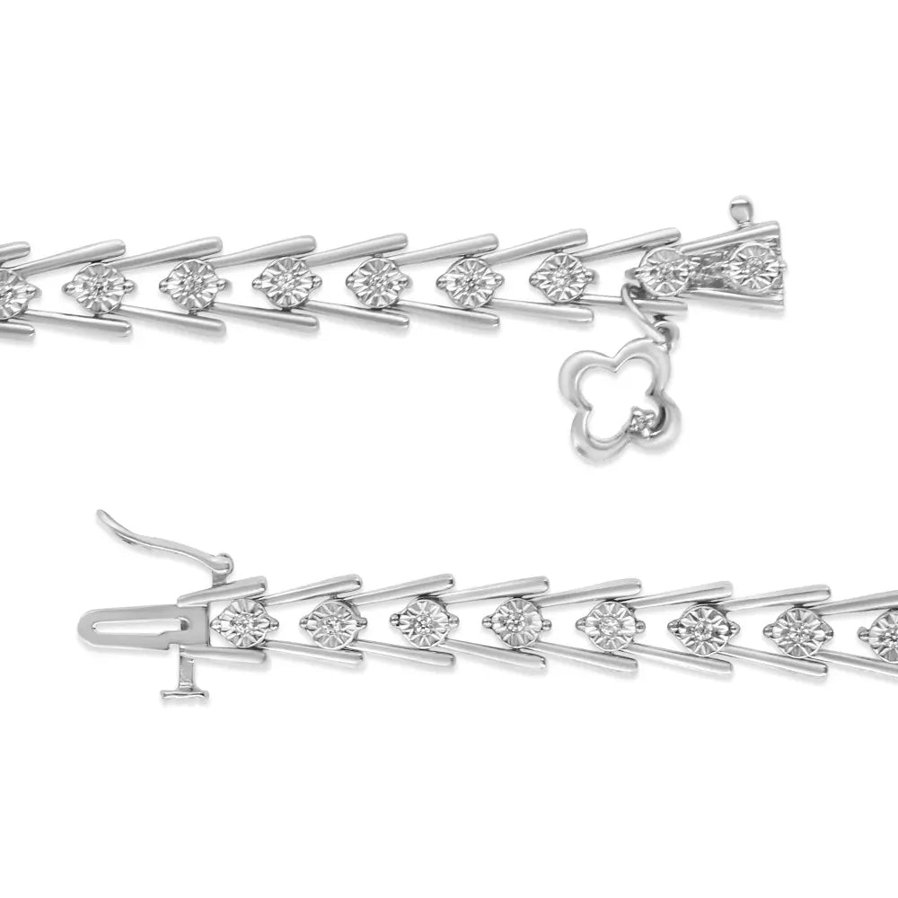 .925 Sterling Silver Diamond Miracle-Set Double Swoosh Milgrain Style Tennis Bracelet (1/2 cttw, I-J Color, I3 Clarity) - Size 7.75" - Bijoux-NYC Direct