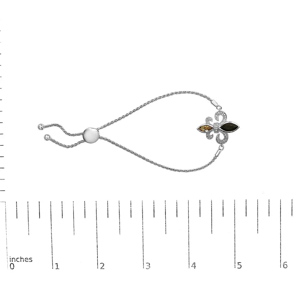 .925 sterling silver marquise black onyx orange citrine & diamond accent lariat 4” 10” fleur de lis adjustable bolo bracelet (i j