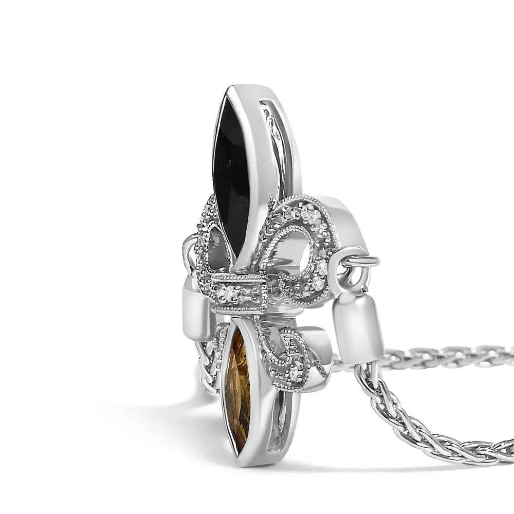 .925 sterling silver marquise black onyx orange citrine & diamond accent lariat 4” 10” fleur de lis adjustable bolo bracelet (i j