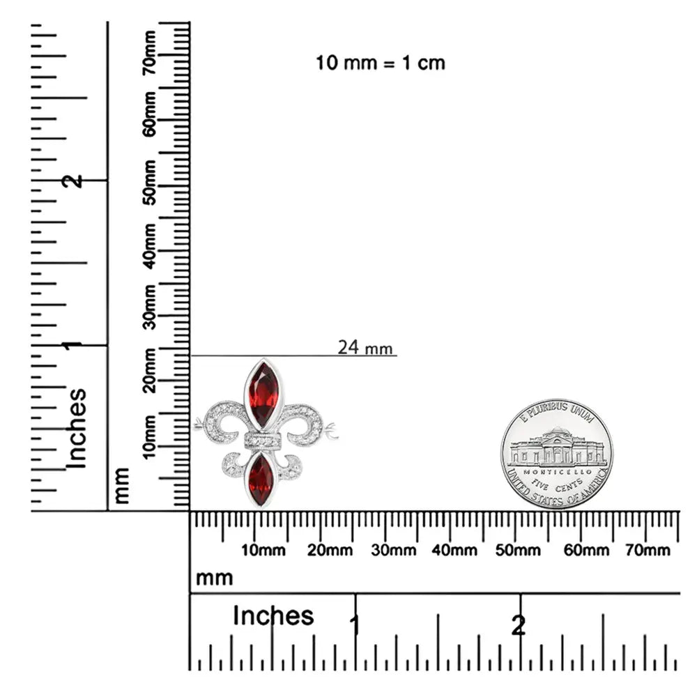 .925 Sterling Silver Marquise Garnet and Diamond Accent Lariat 4”-10” Fleur De Lis Adjustable Bolo Bracelet (H-I Color, SI1-SI2 Clarity) - Bijoux-NYC Direct