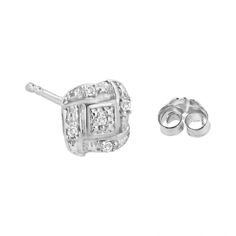 .925 Sterling Silver Round-Cut Diamond Accent Swirl Square Knot Stud Earrings (H-I Color, I2-I3 Clarity) - Bijoux-NYC Direct