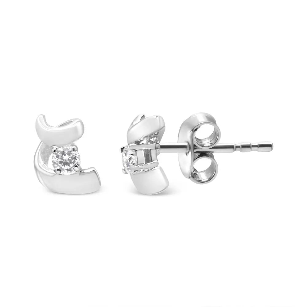 .925 Sterling Silver Round Cut Diamond Fashion Earrings (0.10 cttw, I-J Color, I2-I3 Clarity) - Bijoux-NYC Direct