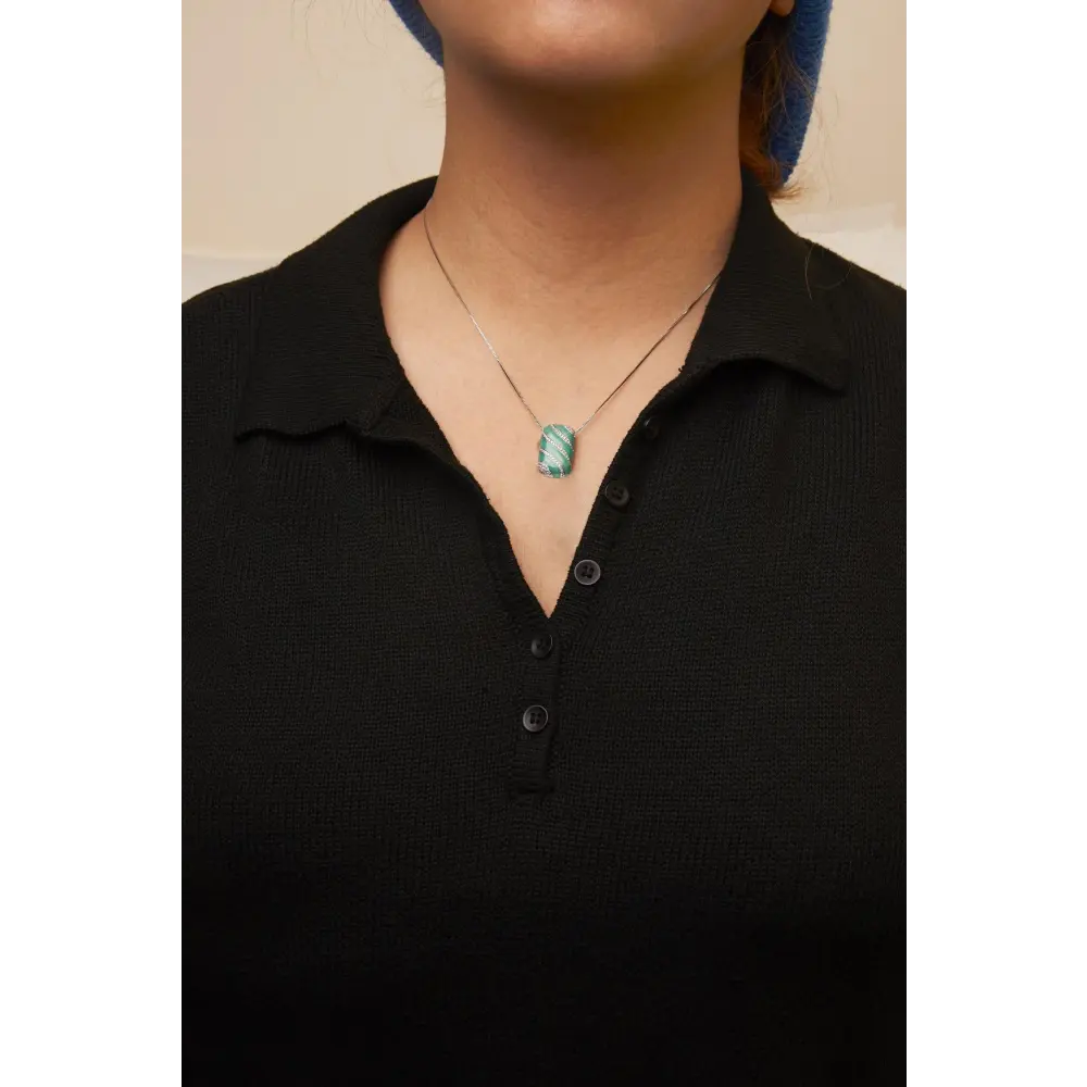.925 sterling silver turquoise enamel and 1/2 cttw diamond block 18’’ pendant necklace (f g color vs1 vs2 clarity)