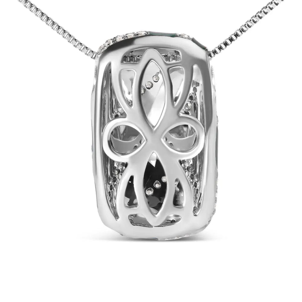 .925 sterling silver turquoise enamel and 1/2 cttw diamond block 18’’ pendant necklace (f g color vs1 vs2 clarity)