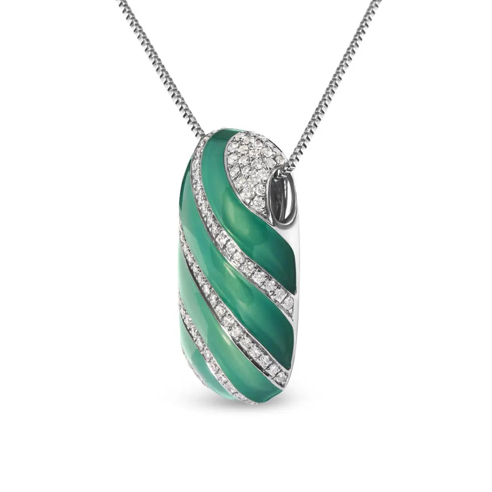 .925 sterling silver turquoise enamel and 1/2 cttw diamond block 18’’ pendant necklace (f g color vs1 vs2 clarity)