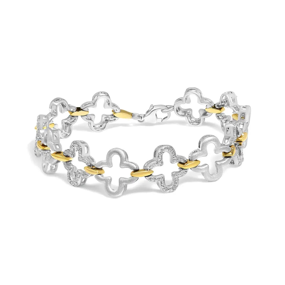 .925 two tone sterling silver 1/10 cttw natural round diamond fashion tennis bracelet (i j color i1 i2 clarity) 7’’