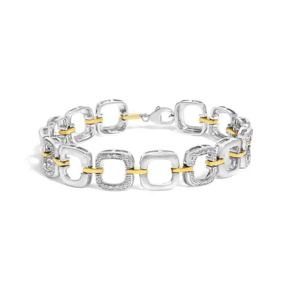 .925 two tone sterling silver diamond accent open box link bracelet (i j color i1 i2 clarity) 7’’ bracelets/bracelet/tennis