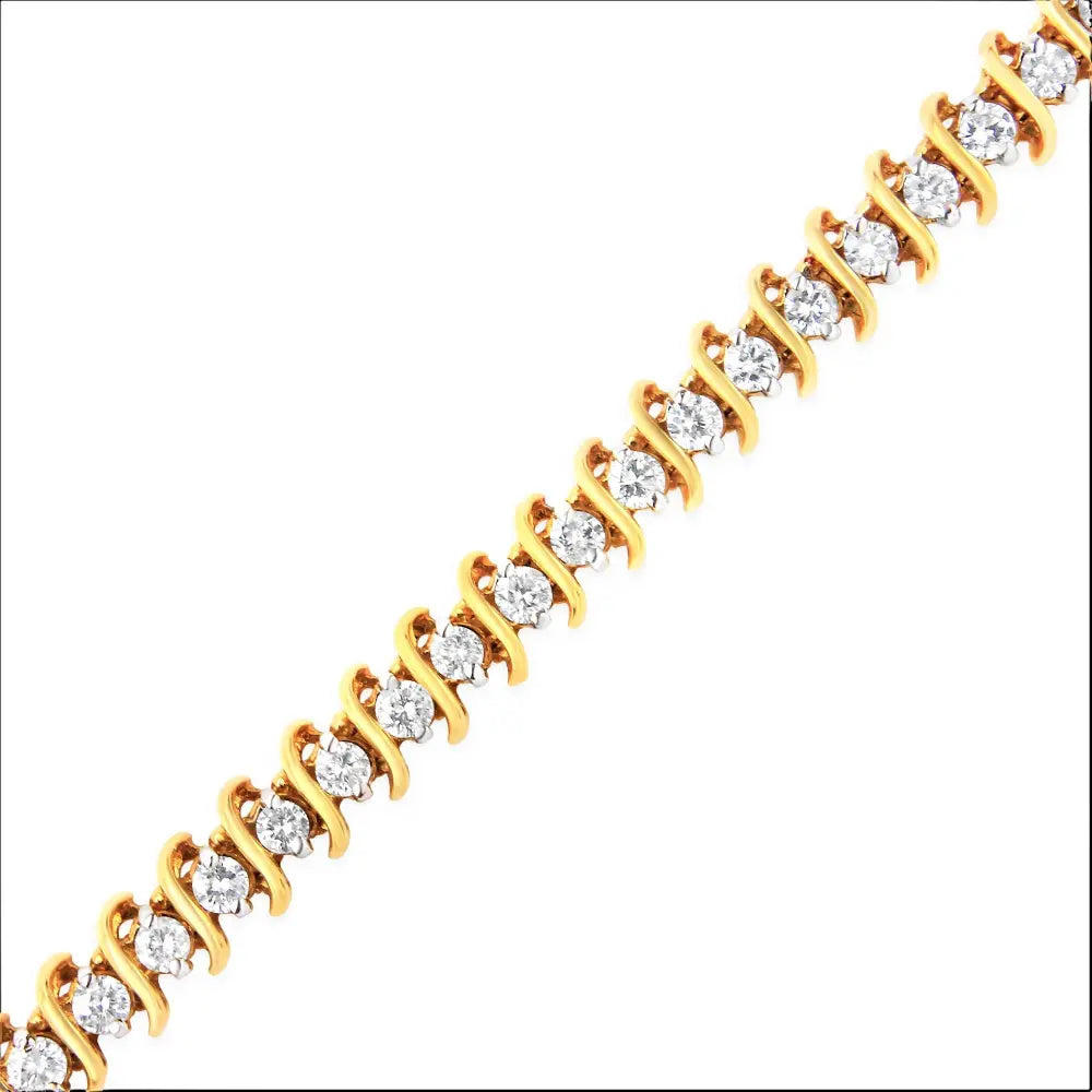 AGS Certified 18K Yellow Gold 5.00 Cttw "S" Link Wrapped 2-Prong Set Round Brilliant Diamond Tennis Bracelet (G-H Color, I1-I2 Clarity) - Size 7 - Bijoux-NYC Direct