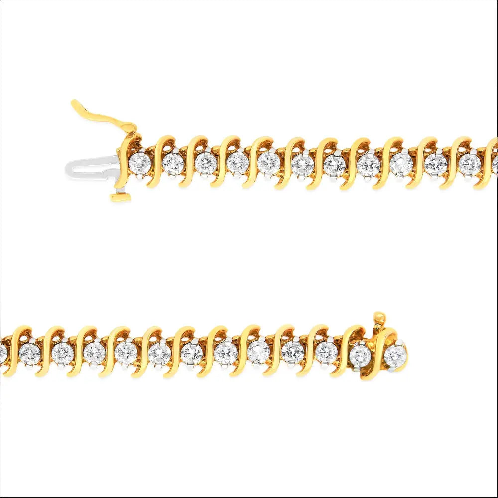 AGS Certified 18K Yellow Gold 5.00 Cttw "S" Link Wrapped 2-Prong Set Round Brilliant Diamond Tennis Bracelet (G-H Color, I1-I2 Clarity) - Size 7 - Bijoux-NYC Direct