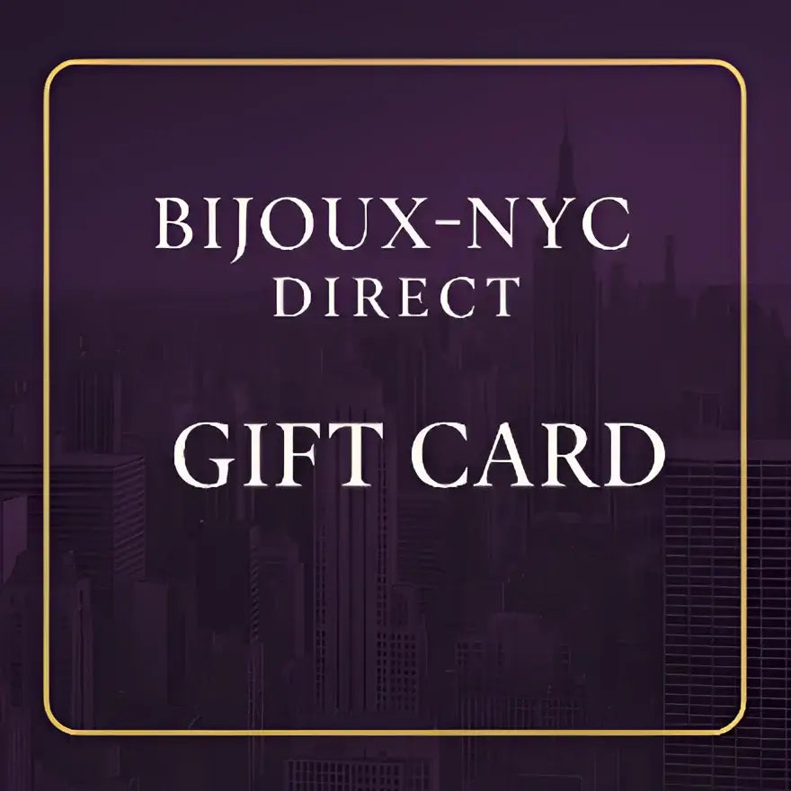 Bijoux-NYC Direct digital gift card with elegant plum branding and New York City skyline background