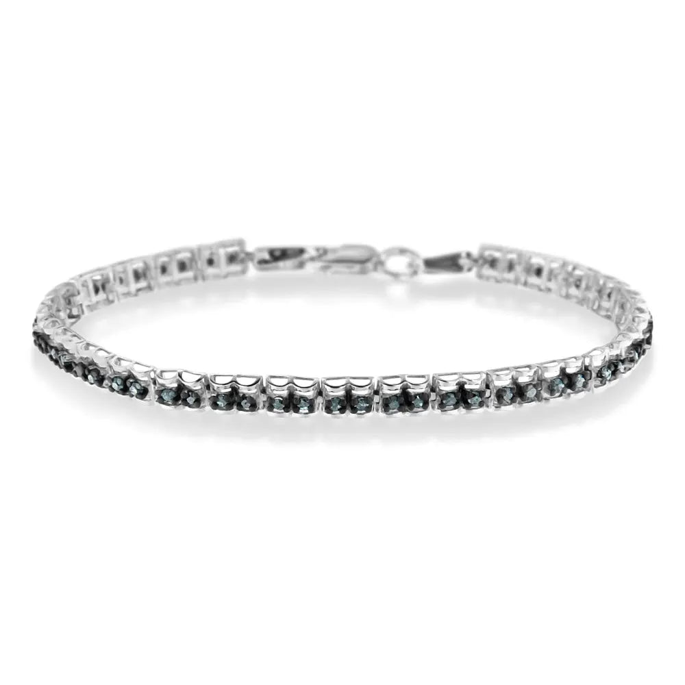 Black rhodium over.925 sterling silver 1.0 cttw rose cut diamond double link 7’’ tennis bracelet (blue color i1 i2 clarity)