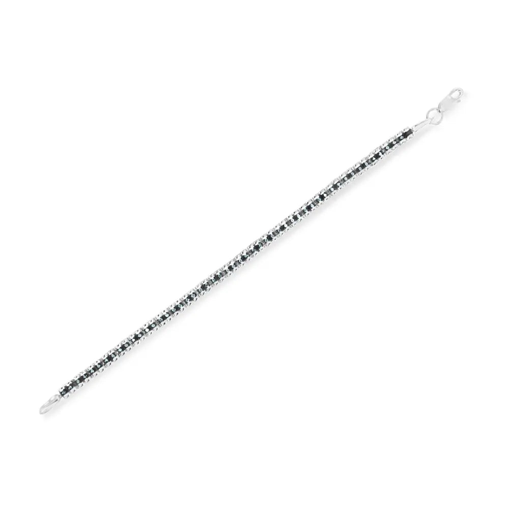 Black rhodium over.925 sterling silver 1.0 cttw rose cut diamond double link 7’’ tennis bracelet (blue color i1 i2 clarity)