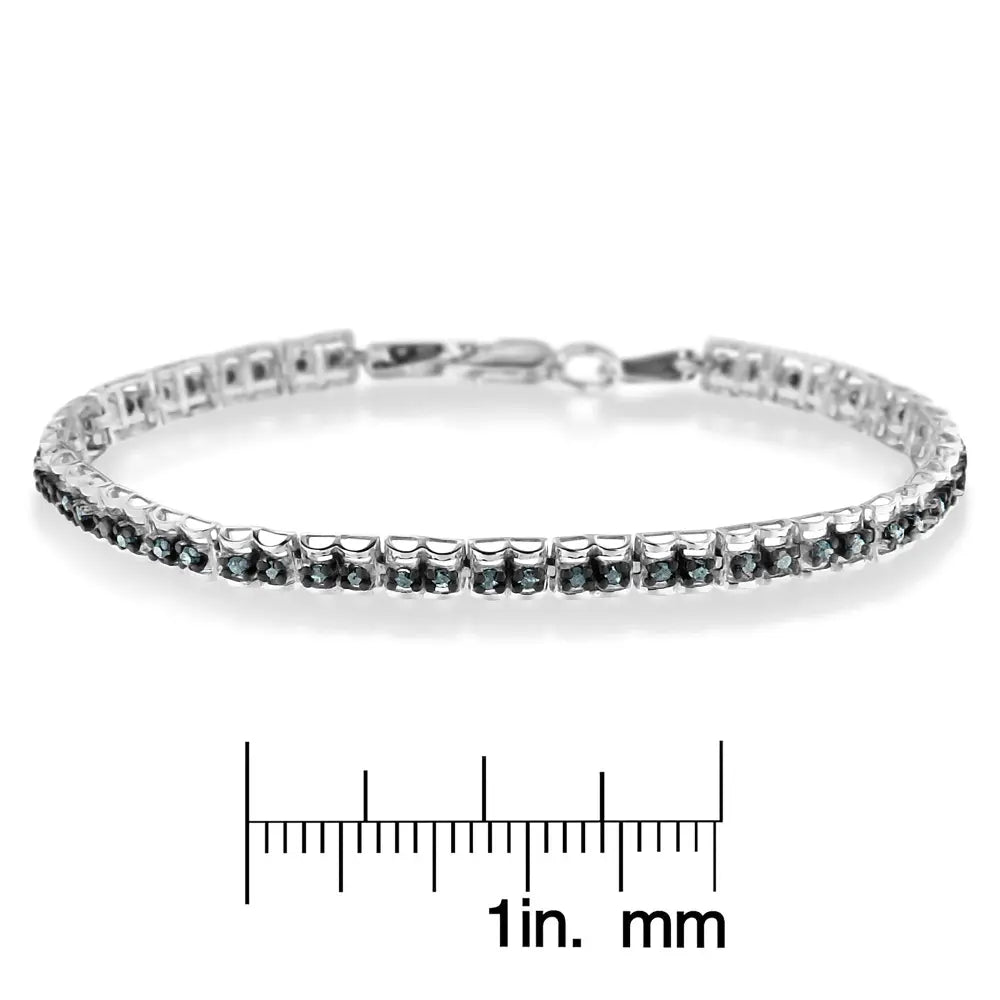 Black rhodium over.925 sterling silver 1.0 cttw rose cut diamond double link 7’’ tennis bracelet (blue color i1 i2 clarity)