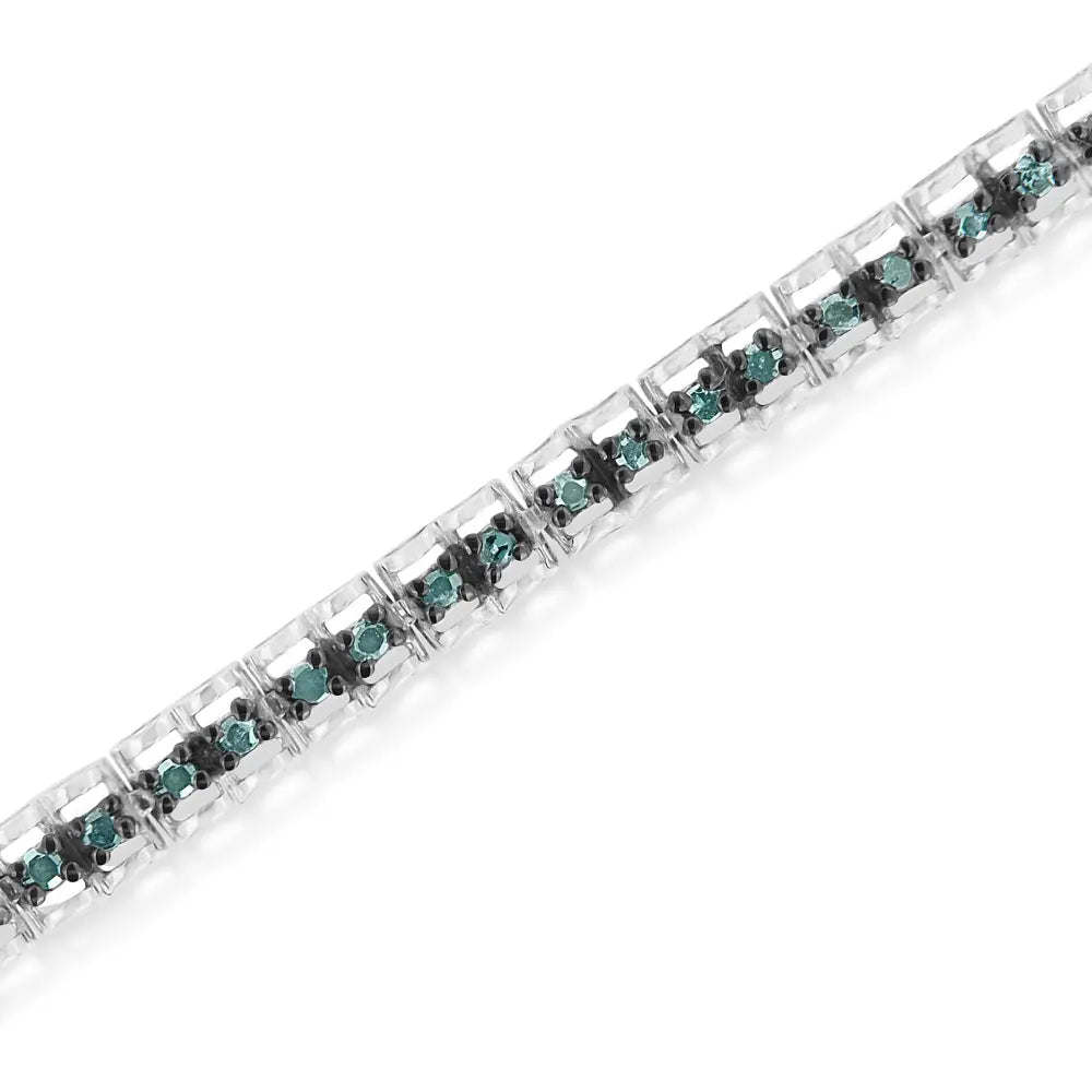 Black rhodium over.925 sterling silver 1.0 cttw rose cut diamond double link 7’’ tennis bracelet (blue color i1 i2 clarity)