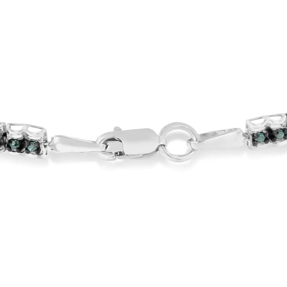 Black rhodium over.925 sterling silver 1.0 cttw rose cut diamond double link 7’’ tennis bracelet (blue color i1 i2 clarity)